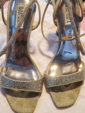 Badgley Mischka Gold Crystal-Embellished Strappy Sandals